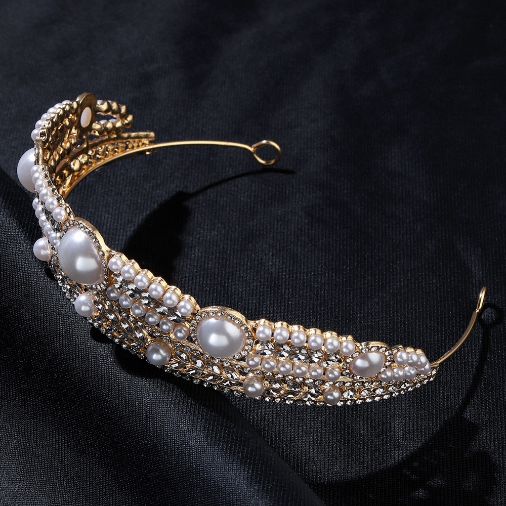 Gold pearls royal tiara crown wedding anniversary present